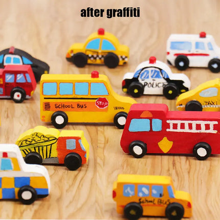 Children 3D Log Color Car Wooden Toys Montessori Educational Diy Painting Graffiti Learning Set Parish Drawing Toys For Children