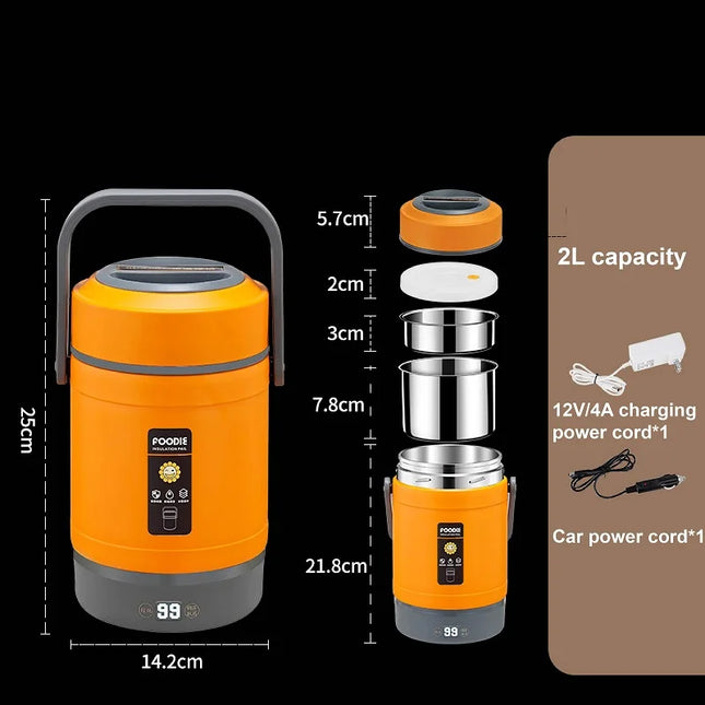 48W Office Electric Lunch Box 12V Car Rice Cooker 304 Stainless Steel Linner Keep Warm Lunch Box Outdoor Food Heaters1.6L/ 2L