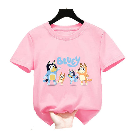 Bluey Girls T-shirt Kids' Clothing Summer Printed Cartoon Tees Short Sleeve Kids' Cotton Outfits Tops