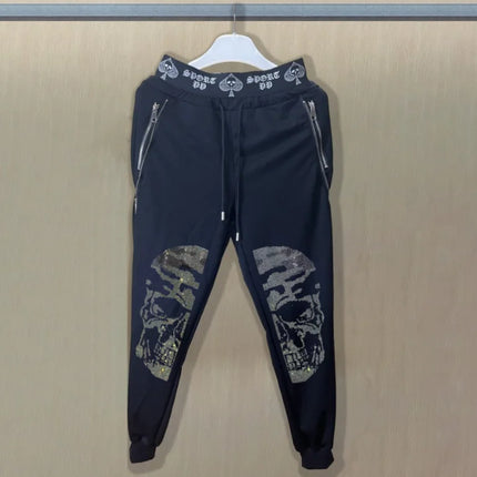 2025 new Sweatpants Track Pants Men Slim Fit Workout Trousers Male Multi-pocket Casual Rhinestones Pants  Design Sportswear