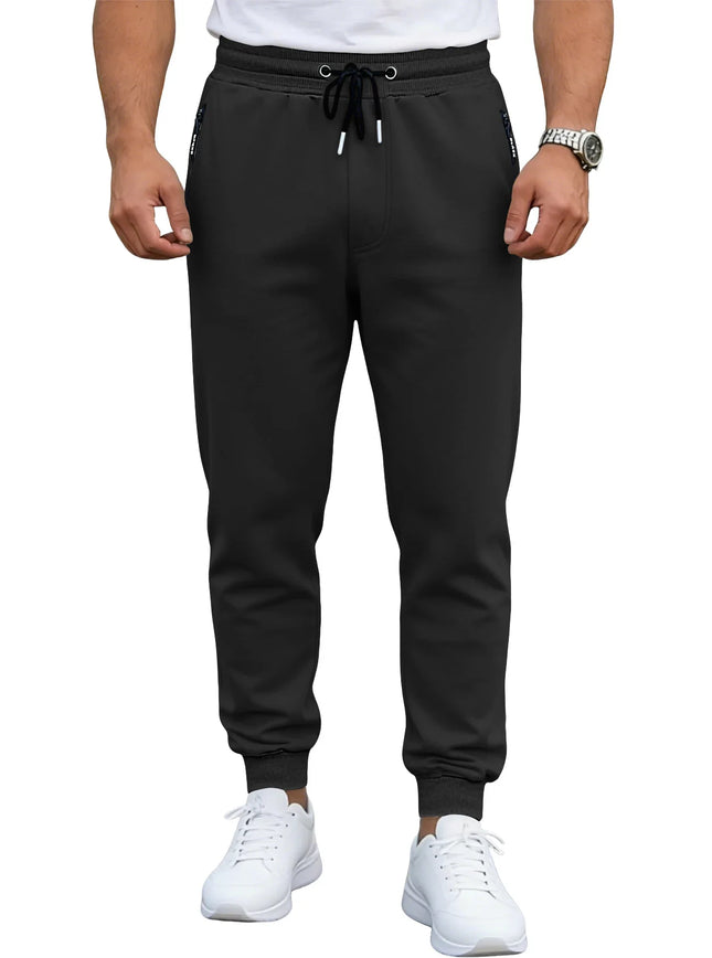 Spring/Autumn High-Quality Men's Sport Pants with Drawstring Cuffs and Zippered Pockets - Solid Color Elasticated Casual Pants