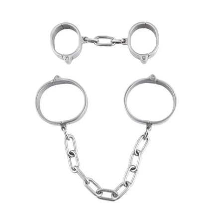 Stainless Steel Handcuff Slave Restraints Set Bondage Collar Ankle Cuffs BDSM Bondage Restraint Sex Toys for Women Man Couples