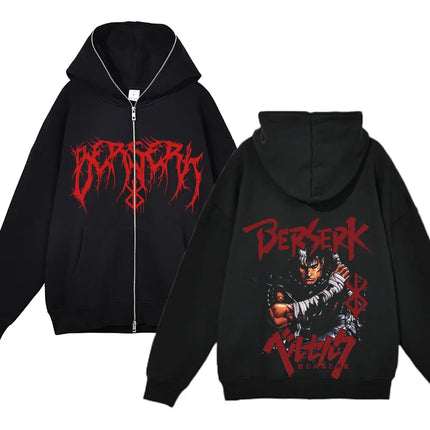European and American fashion zippered sweatshirt Full Zip Up Hoodies Anime women's hoodie unisex hip-hop street outfit Guts Gra