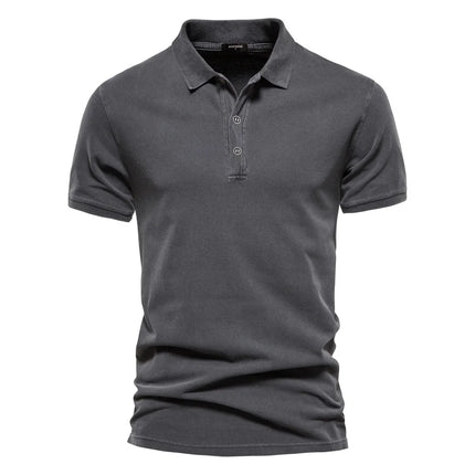New Summer Style Men's POLO Shirts—100% Cotton, Solid Color, Sporty Lapel Design, Fashionable Casual Short-Sleeved T-Shirts.