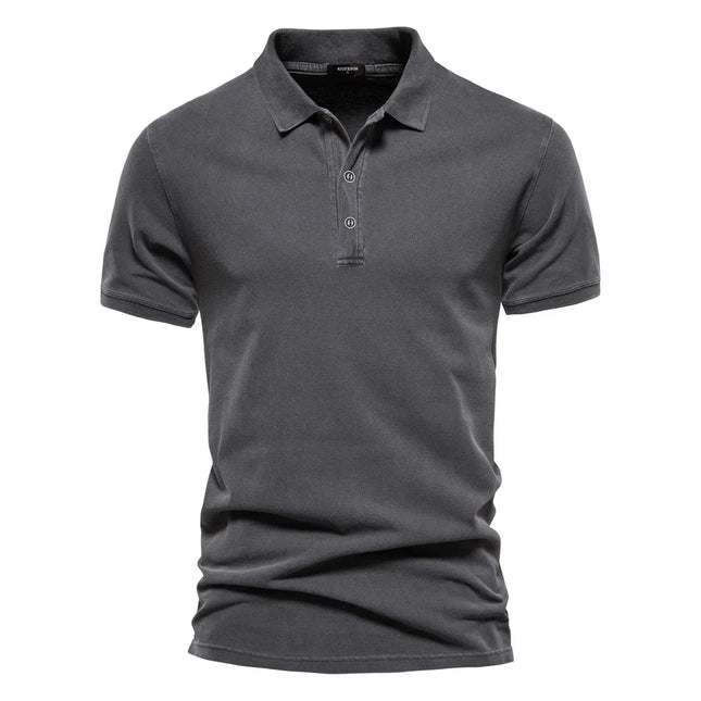 New Summer Style Men's POLO Shirts—100% Cotton, Solid Color, Sporty Lapel Design, Fashionable Casual Short-Sleeved T-Shirts.