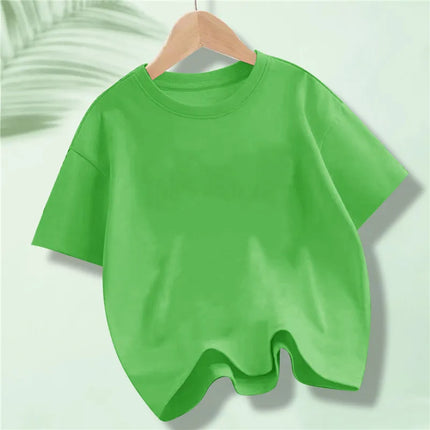 Children's Cotton Short-sleeved T-shirt for Kids in Summer Solid Color Round-neck Tops for Boy Girl