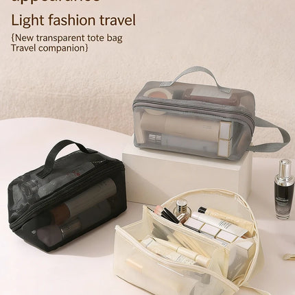 Fashion Transparent Mesh Travel Cosmetic Bag Storage Multi Layer Portable Womens Toiletry Bag Large Capacity Bag Makeup