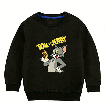WB Tom Jerry Kids' Hoodie Cartoon Characters Machine Washable All-Season Casual Pullover for Boys Everyday Playtime Outdoor Wear