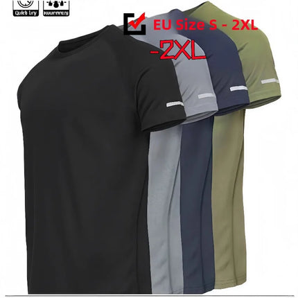 Men's Short Sleeve Sport T-shirt Quick Dry Running Blue Football Training Fitness Casual Wear Polyester Fiber round Neck T-shirt
