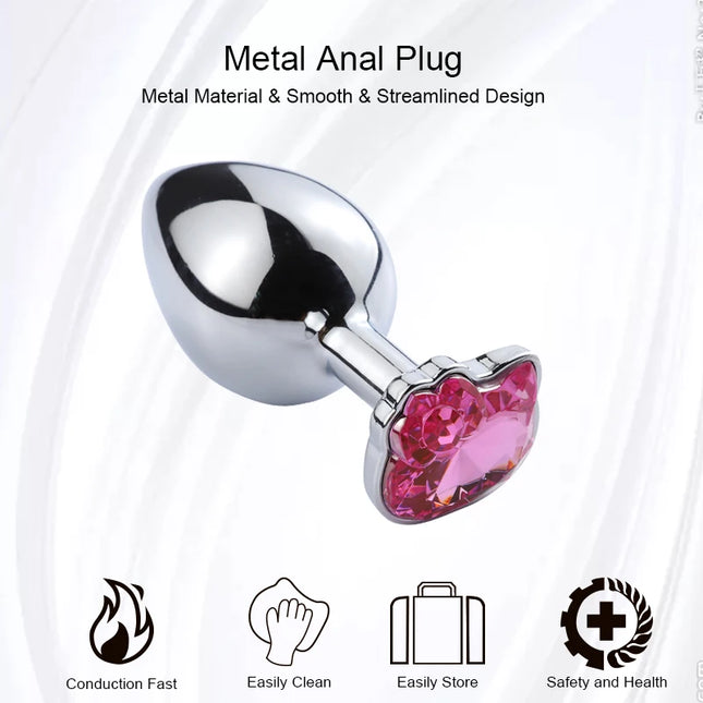 Stainless Cat Face Jewel Base Anal Plug Hollow Kitty Cat Butt Plug Metal Prostate Massager Anus Stimulator Dildos Adult Sex Toys