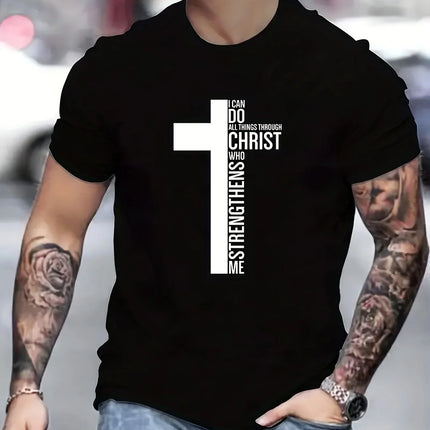 Men's Summer 100% Cotton Fashion Cross Graphic Printed Loose Large Casual Round Neck Short Sleeve T-shirt