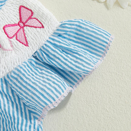 Newborn Baby Girl Clothes Short Sleeve Smocked Bow Print Embroidery Romper Stripe Bodysuit Summer Outfits 0-18M