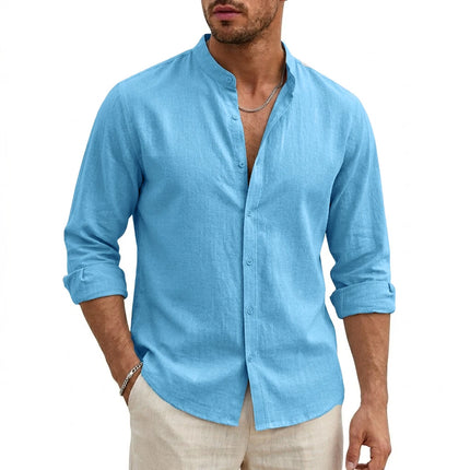 Men's Linen Shirt Beach Long Sleeve Cotton T-Shirt Summer Hawaiian Solid Shirts for Men Work Shirts Button Luxury Gym Tshirts