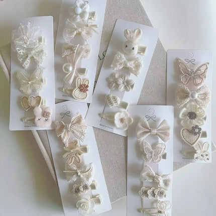 5Pcs/lot Cute Baby Hair Clips Cartoon Rabbit Flower Hairpin Girls White Lace Bows Barrettes Kids Hair Accessories