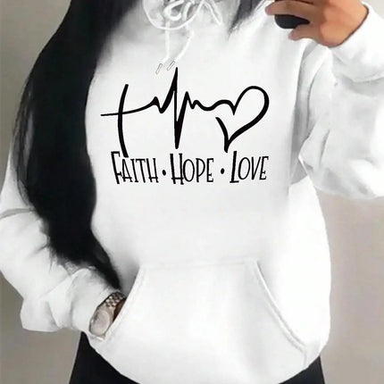 Faith Hope Love Letter Graphic Women Hoody Street Casual Loose Hoodies Autumn Fleece Pullover Hip Hop O-Neck Clothing Female