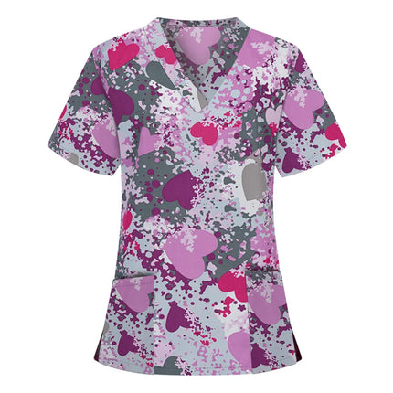 Womens T-Shirts Medical Nursing Uniform Clinical Uniform Woman V-Neck Short Sleeve T Shirt Tops With Pocket Women's Clothing