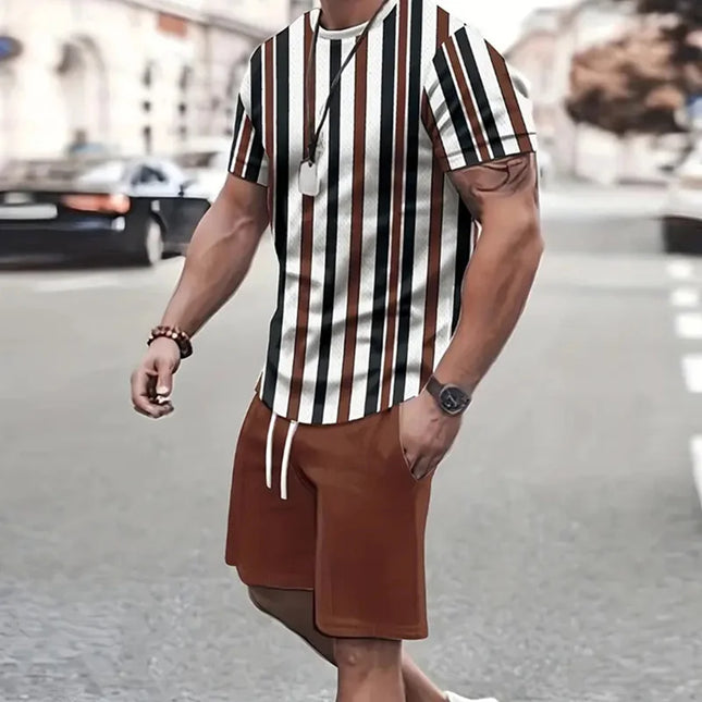 2024 Fashion Men's Sportswear Short Sleeve T Shirt And Sports Shorts Summer Casual Vintage Patchwork Suit Men's Two Piece Suit