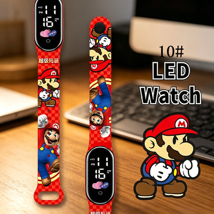 Kids Digital Watch Cartoon Silicone Strap Wristwatch for Boys Girls Children Mario Waterproof LED Sport Watch Gift