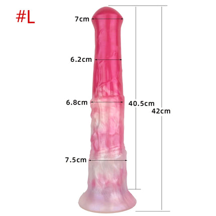 FAAK Colorful Silicone Ribbed Fantasy Horse Knot Dildo with Suction Cup Anal Sex Toys Soft Girthy Huge Fake Penis for Women