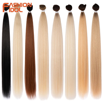 FASHION IDOL Synthetic Hair Bundles 30 inch Salon Yaki Straight Hair Ombre Red High Temperature Fiber Ponytail Hair Extensions