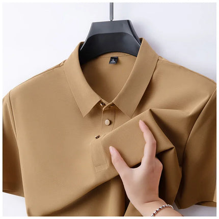 Ice Silk Polo Shirt – Quick-Dry, Breathable & Lightweight, Seamless Knit Design, Business Casual Short Sleeve Top Golf