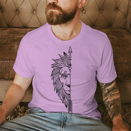 Couple Vintage Lion Print Casual T-shirts Short Sleeve Round Neck Women Men Streetwear Lover Matching Clothing