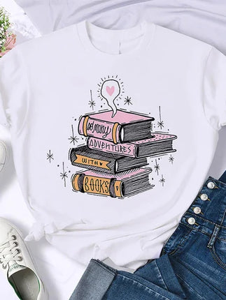 Coffee Books Brown books American retro T-shirt woman round neck half sleeve T-shirt printed T-shirt top woman oversized
