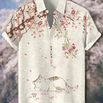 Men's short-sleeved shirt, stylish fighter jet print, breathable casual top, trendy retro pattern, personalized Hawaiian shirt.