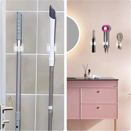 Multi-Purpose Hooks Adhesive Wall Hanging Mop Rack Broom Hanger Hook Kitchen Bathroom Organization Home Organizer Accessories