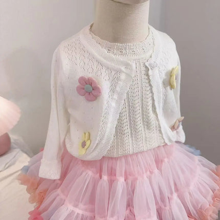 1-11yrs White Children Girls Cardigan Sweater Embroidery 100% Cotton Girls Jaket Coat 2 3 4 6 8 Years Old Kids Clothes RKC185005