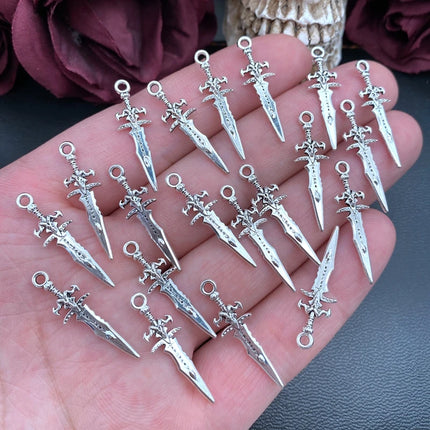 20pcs 29*9mm Wholesale Metal Alloy Mini Sword Charms Weapon Pendant for Jewelry Making DIY Handmade Craft Pendant Accessories
