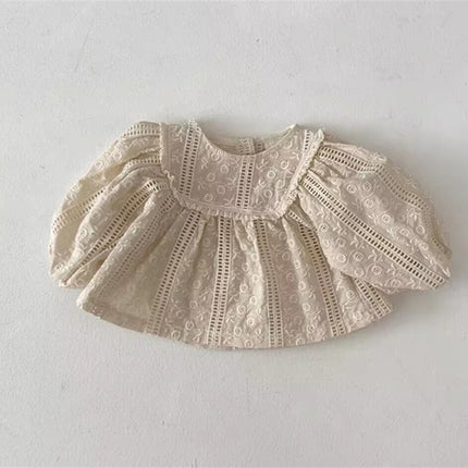 2025 New Autumn Toddlers Girls Lace Blouses Puff Sleeve Ruched Tops Korean Style Baby Kids Loose Shirts Children Clothing