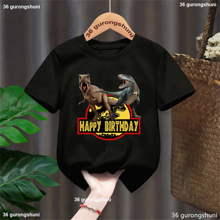 1st/2nd/3rd/4th/5th/6th/7th/8th/9th/10th Happy Birthday Jurassic World Printed Tshirt Girls/Boys Black Dinosaur Kids Clothes