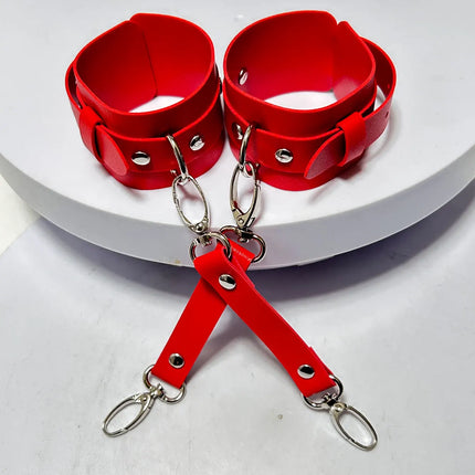 Women Crotchless Underwear PU Leather Handcuffs Garter Set Gothic Rave Sword BDSM Bondage Leg Harness Sexy Body Lingerie Garters