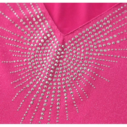 2025 Spring Summer Mesh Tops Korean Fashion Diamond T Shirt Slim 3/4 Sleeve Hollow Out Casual Women Shirt