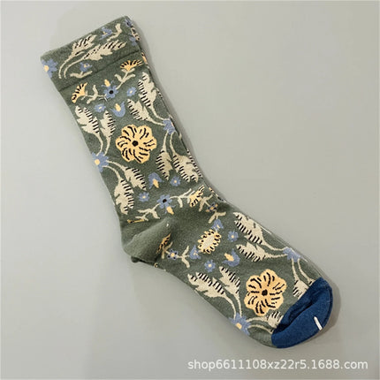 Bonne Maison French Small Batch Women's Fun Oil Painting Style Mid-Calf Cotton Dopaamine Colorful Socks Moisture Wicking Sweat