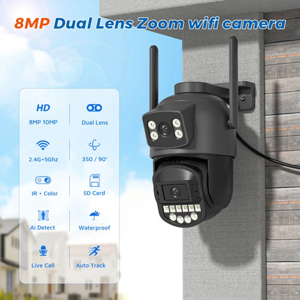 10MP PTZ IP Camera 8MP 5K Outdoor Dual Lens Dual Screen 5G WIFI Camera AI Tracking Security Protection CCTV Surveillance Camera