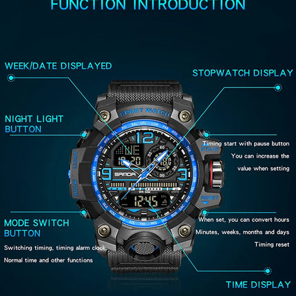 SANDA G style New Men's Watch 50M Waterproof Sports Military Quartz Watch For Male Electron Digital Wristwatch Reloj De Hombre