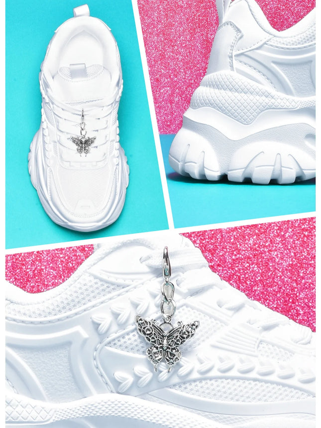 Women's Lightweight 7cm White Thick-Soled Trbottomyy Versatile Fashionable Casual Vulcanized Shoes with Silver Butterfly Decorative Pendant Chain Shoes High Water Platform Trbottomyy Versatile White Women's Comfortable Soft-S