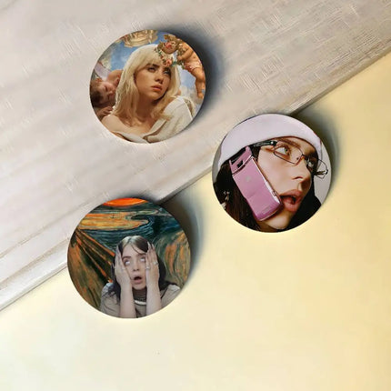 B-Billie Singer E-Eilish Badges Badges Cartoon Round Brooches On Backpack Jacket Acrylic Button Pins Collection Gifts
