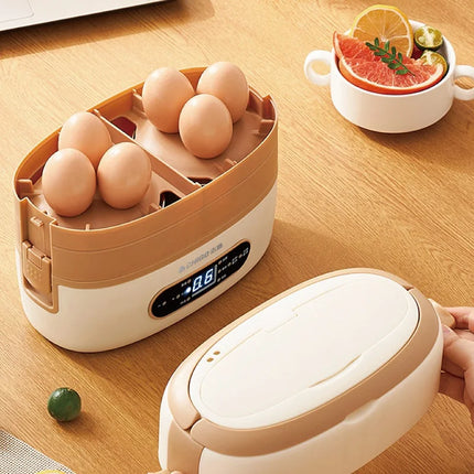 220V Smart Electric Heating Lunch Box 304 Stainless Steel Food Insulation Bento Lunch Box Portable Office Heating Food Heater 2L