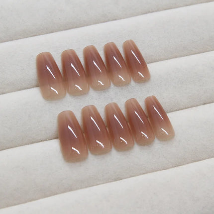 Dark Brown Flowers 24 Pcs Press-on Nails Pink Nail Polish Glossy Artificial Finger Manicure Reusable False Nails