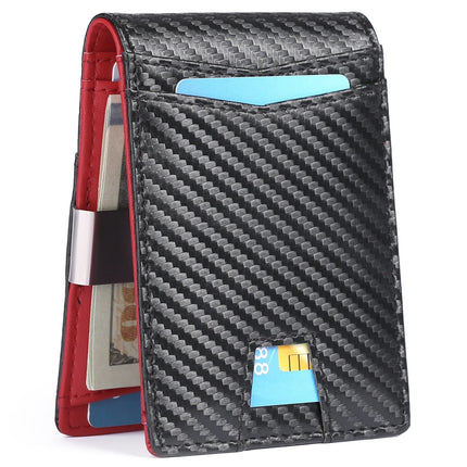 Ultra-Thin Carbon Fiber Wallet for Men - RFID Blocking Dollar Clip Design, Slim Synthetic Leather Card Holder Minimalist Style