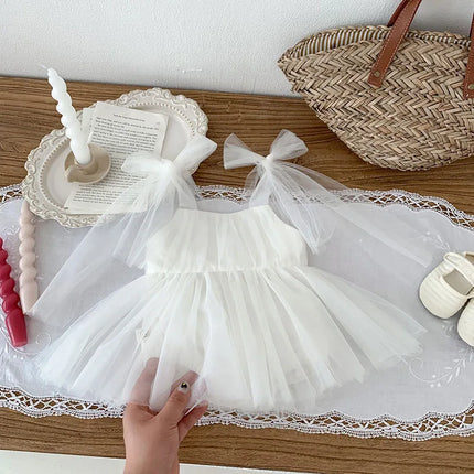 2024 Summer New Sleeveless Lace Bodysuit Infant Baby Girl Party Mesh Dress Infant Girls Princess Dress Jumpsuit