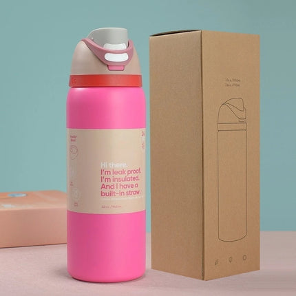 New Iced Bottle Water Bottle Stainless Steel Thermos Cup Cold Straw Iced Coffee Mug Sports Kidsren's Water Cup24Oz 32 Oz