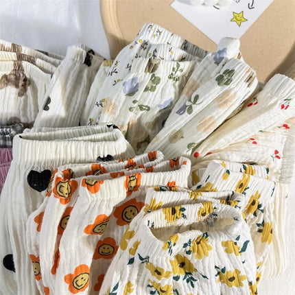 Kids Trousers Baby Summer Korean Bottoms Girls Cartoon Muslin Bloomer Children Casual Elastic Waist Playwear Fashion Clothing