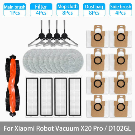 For Xiaomi Robot Vacuum X20 Pro / D102GL Parts Accessories Main Brush Side Brush Hepa Filter Mop Cloth Dust Bag Replacement