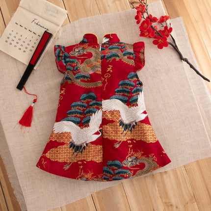 Baby Girl Dresses Summer Chinese Style Printed Cotton Girls Dresses Cute Hanfu Cheongsam Baby Clothing Baby Clothes Girl