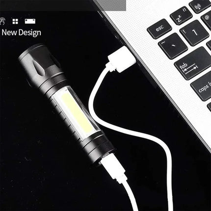 COB+XPE Mini LED Camping Flashlight Portable USB Rechargeable Torch Outdoor Zoomable Light Tactical Lantern Lamp with Pen Clip