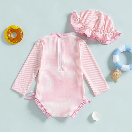 Baby Girl Swimsuit Baby Girls Long Sleeve Swimsuit Romper with Hat Bathing Suit Beach Rash Guard